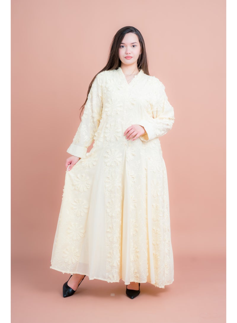 IKKXA Soft Petals Embroidered Jalabiya IK05 Yellow - Image 1