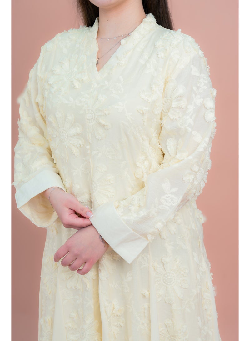 IKKXA Soft Petals Embroidered Jalabiya IK05 Yellow - Image 3