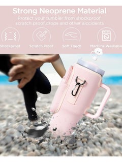spa luxetique Water Bottle Carrier Bag with Phone Pocket for Stanley 40oz Tumbler with Handle Neoprene Water Bottle Holder Pouch with Adjustable Strap Bollus - Pink  - Image 3