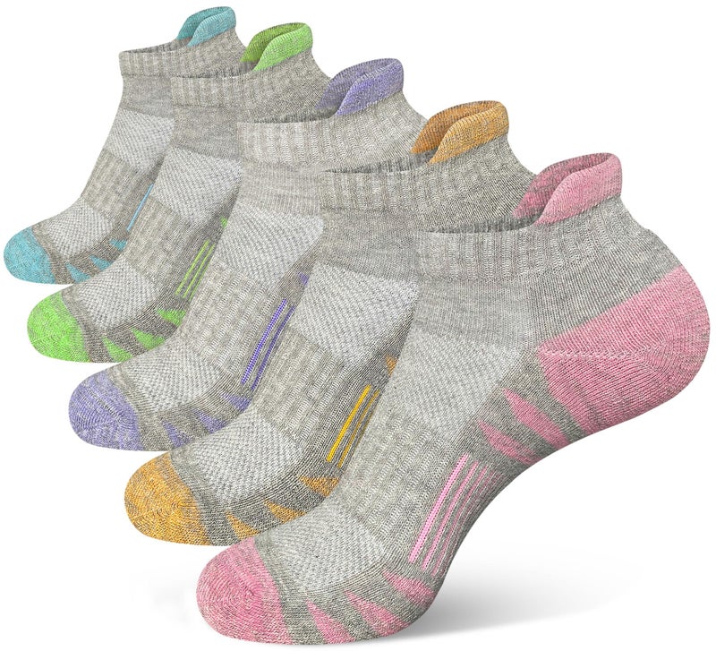 Heyoboy Womens Ankle Anti-blister Thick Cushioned Wicking Odor Resist Athletic Running Socks, Size 9-11, Grey 5 Pairs - Image 1