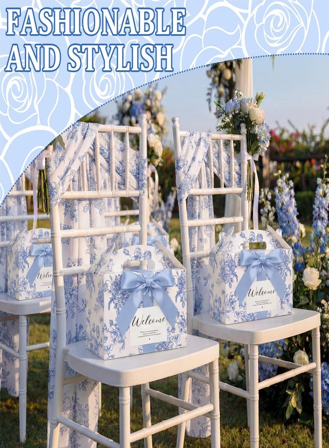 مجموعة جالورو المكونة من 24 صندوق ترحيب أزرق مزين بالزهور لحفلات الزفاف، مع شريط وملصق، مقاس 9×6×6 بوصة، صناديق ورقية كبيرة الحجم، صناديق هدايا ترحيبية لحفلات الزفاف، هدايا وصيفات العروس، حفلات استقبال المولود، حفلات أعياد الميلاد - Image 5
