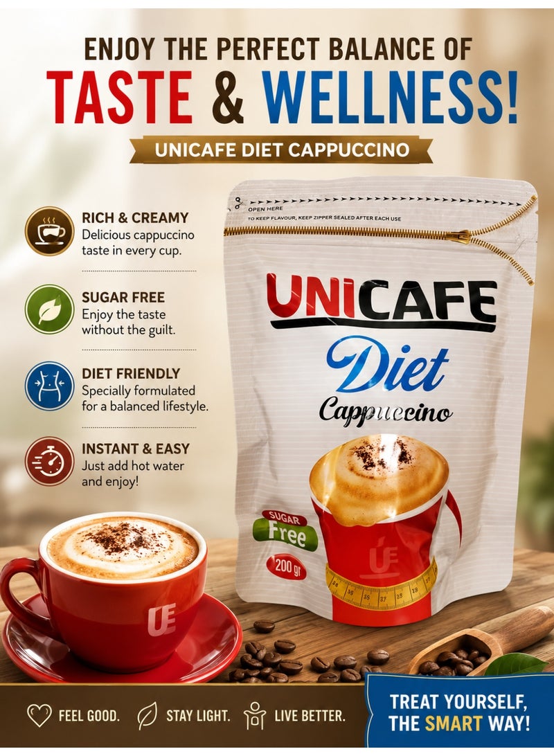 UniCafé UNICAFE Diet Cappuccino Instant Coffee Mix Sugar Free Added – 200g x 3 Packs – Creamy Cappuccino Drink with Rich Flavor and Thick Foam – Instant Hot Beverage – Low Sugar Lifestyle Coffee Mix – Easy Preparation - Image 4