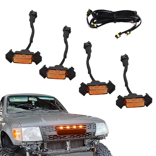 Lyxheth 4PCS Grill Led Lights with Fuse Adaptor, Grill Lights for Trucks, Bright Amber Grille Bumper Raptor Lamps Kit, Waterproof Front Grille Trim Lamps Fit for Most Vehicles - Image 1