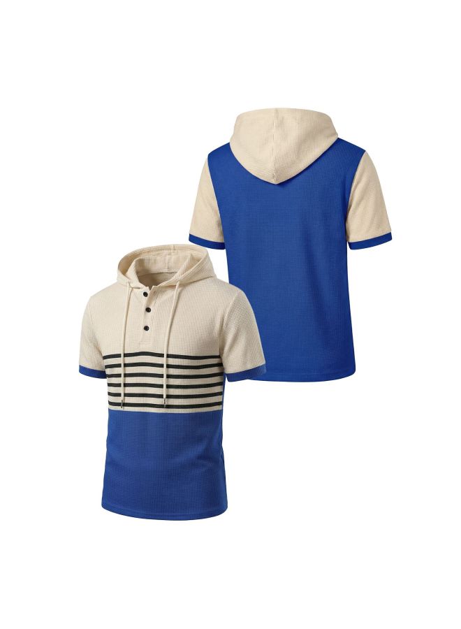 European And American Men's Summer Hooded Color-blocking Striped Casual Sports Big Size American Short-sleeve Polo Shirt