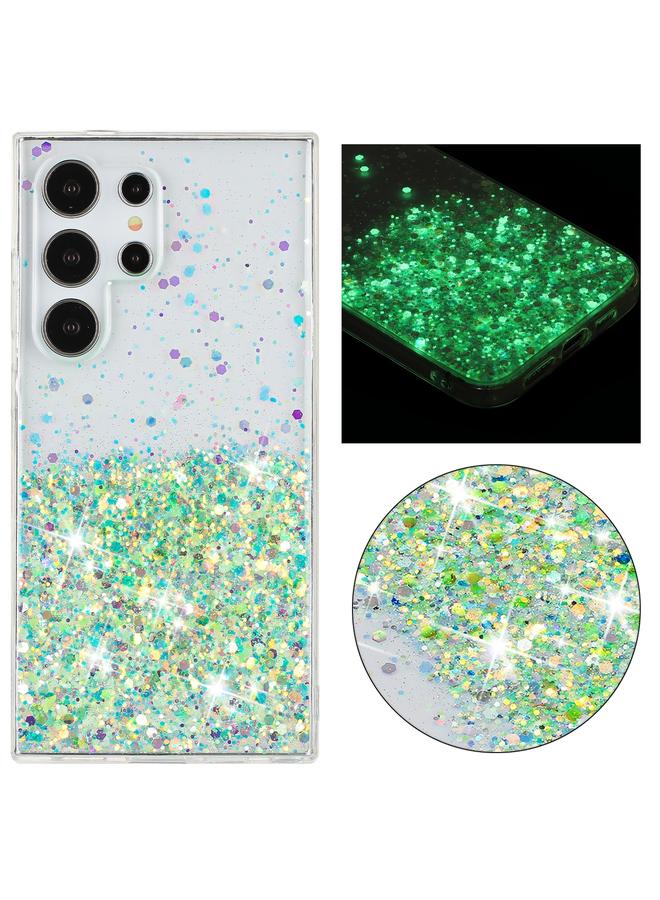 S-TOP Case For Samsung Galaxy S24 Ultra 5G Transparent Frame Noctilucent Glitter Powder TPU Phone Case - Image 1