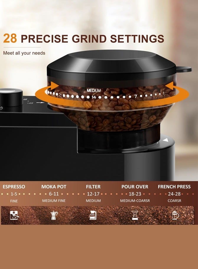 وانكل مطحنة قهوة كهربائية، 28 إعدادًا دقيقًا ومطحنة قهوة مضادة للكهرباء الساكنة، مناسبة لآلات الضغط الفرنسية والقهوة المقطرة والإسبريسو، 12 كوبًا، لون أسود - Image 3