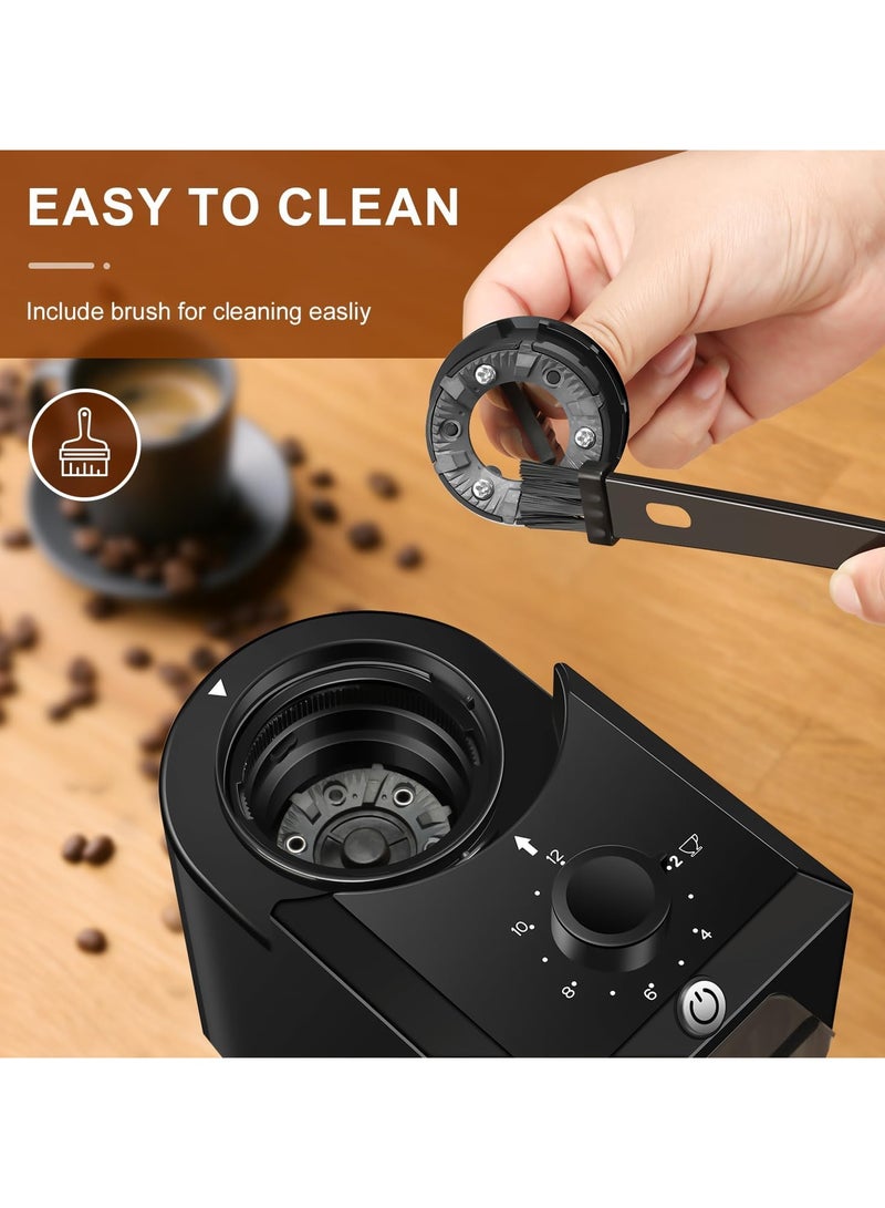 وانكل مطحنة قهوة كهربائية، 28 إعدادًا دقيقًا ومطحنة قهوة مضادة للكهرباء الساكنة، مناسبة لآلات الضغط الفرنسية والقهوة المقطرة والإسبريسو، 12 كوبًا، لون أسود - Image 5