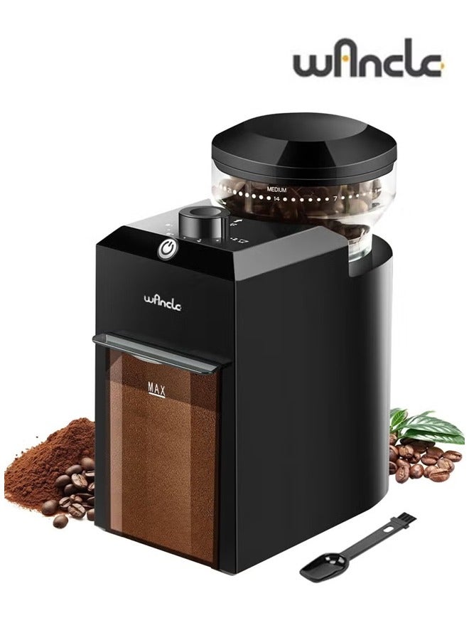 وانكل مطحنة قهوة كهربائية، 28 إعدادًا دقيقًا ومطحنة قهوة مضادة للكهرباء الساكنة، مناسبة لآلات الضغط الفرنسية والقهوة المقطرة والإسبريسو، 12 كوبًا، لون أسود - Image 1