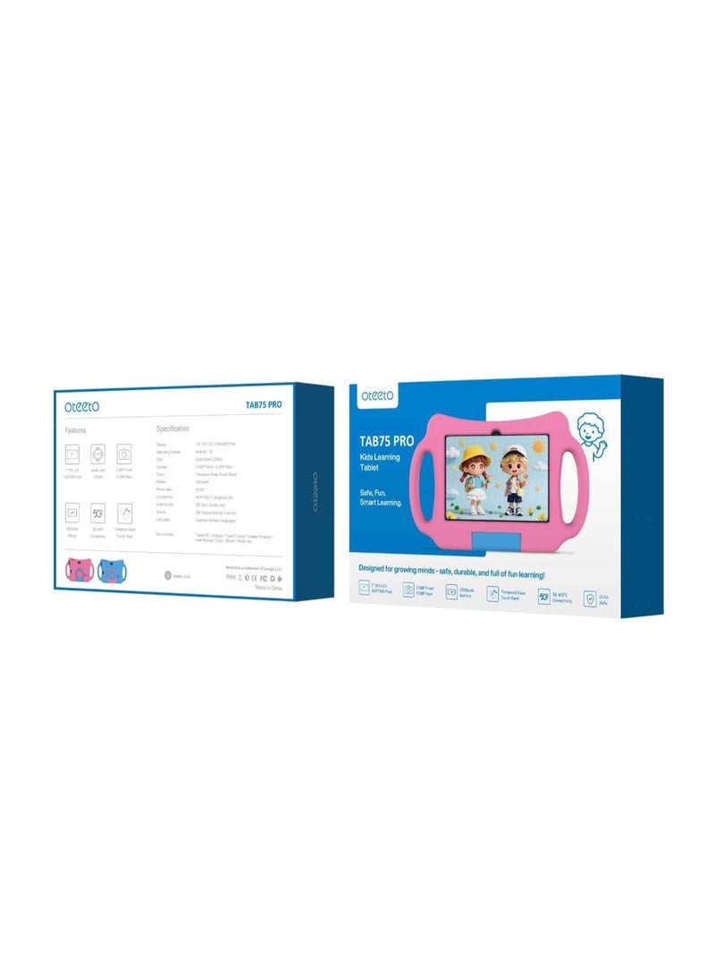 Oteeto TAB75 PRO Kids Learning Tablet, Blue Color, 7 Inch IPS LCD Display, Android 13, Quad Core 2.0GHz, 3500mAh Battery, 5G WiFi, 5MP Rear + 2MP Front Camera, Tempered Glass Touch Panel, Kids Educational Tablet - Image 2