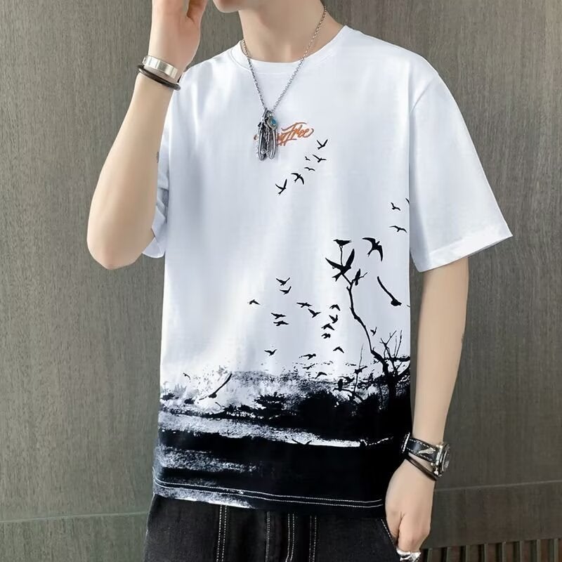 Men's Short-sleeved T-shirt Summer New Ins National Fashion Loose Top Trendy Men's Clothes T-shirt