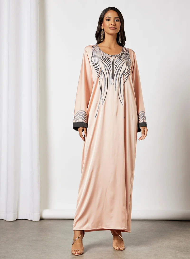 Hayat Jalabiya With Abstract Embroidery And Belt