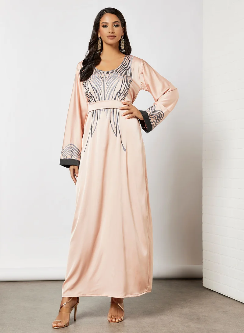 Hayat Jalabiya With Abstract Embroidery And Belt