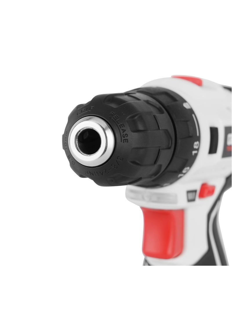 Geepas 12V Cordless Drill- GCD59307/ Chuck Size 10 mm, Perfect for Home and Business, No Load Speed 0-400 / 0-1400 RPM, Comfortable Grip, Ergonomic Design/ Includes Accessories, Battery and Charger/ Black and White - Image 4