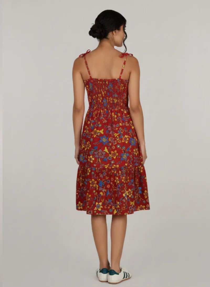 Just Nature maroon Floral Tiered Dress with Pockets for Women | Best Price UAE