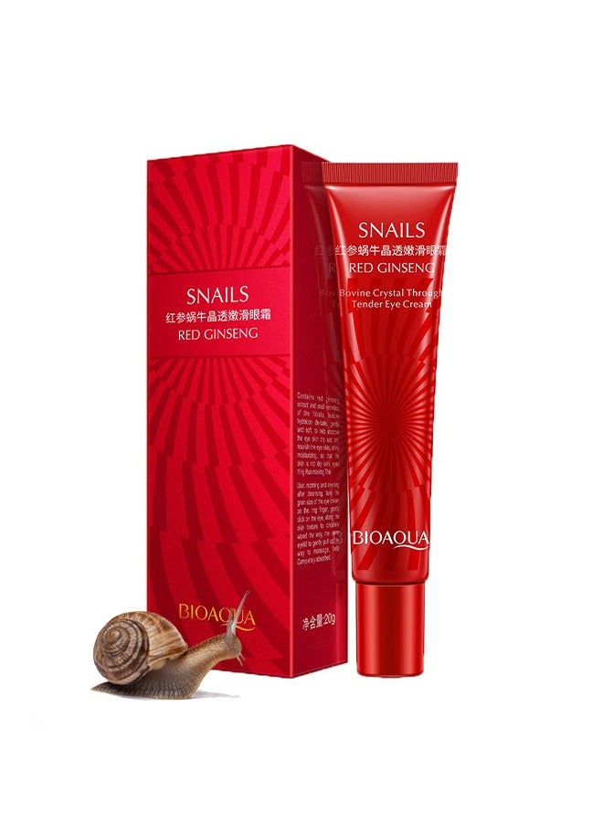 بيو أكوا كريم العين من القواقع الحمراء ، القواقع الكريستال البقري من خلال بشرة ناعمة ناعمة تأثير مرطب وترطيب للعناية ببشرة تتفتح عيون ضيقة مشدودة ينظف بلطف يزيل الأوساخ الزيوت 20 جم - Image 1