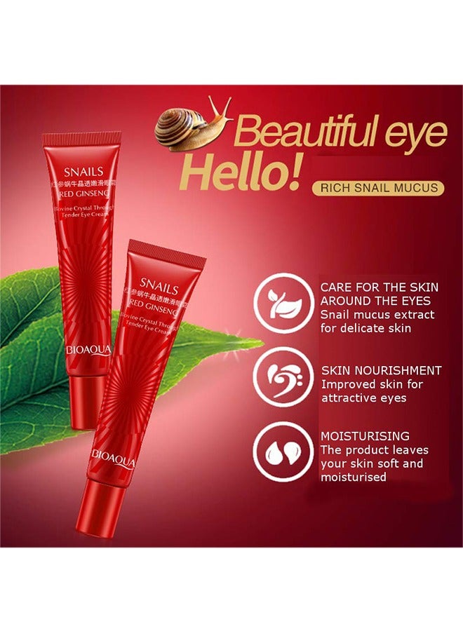 بيو أكوا كريم العين من القواقع الحمراء ، القواقع الكريستال البقري من خلال بشرة ناعمة ناعمة تأثير مرطب وترطيب للعناية ببشرة تتفتح عيون ضيقة مشدودة ينظف بلطف يزيل الأوساخ الزيوت 20 جم - Image 4