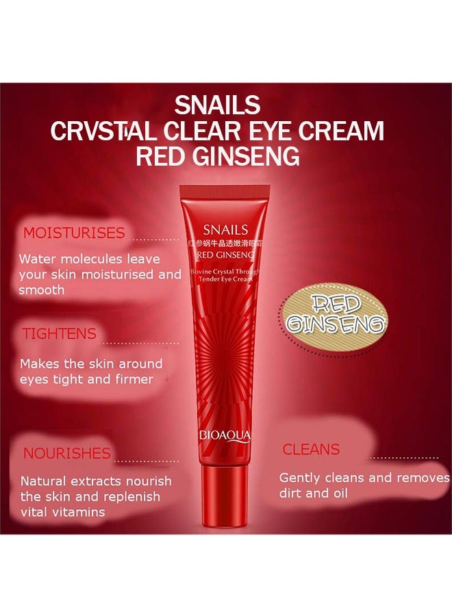 بيو أكوا كريم العين من القواقع الحمراء ، القواقع الكريستال البقري من خلال بشرة ناعمة ناعمة تأثير مرطب وترطيب للعناية ببشرة تتفتح عيون ضيقة مشدودة ينظف بلطف يزيل الأوساخ الزيوت 20 جم - Image 5
