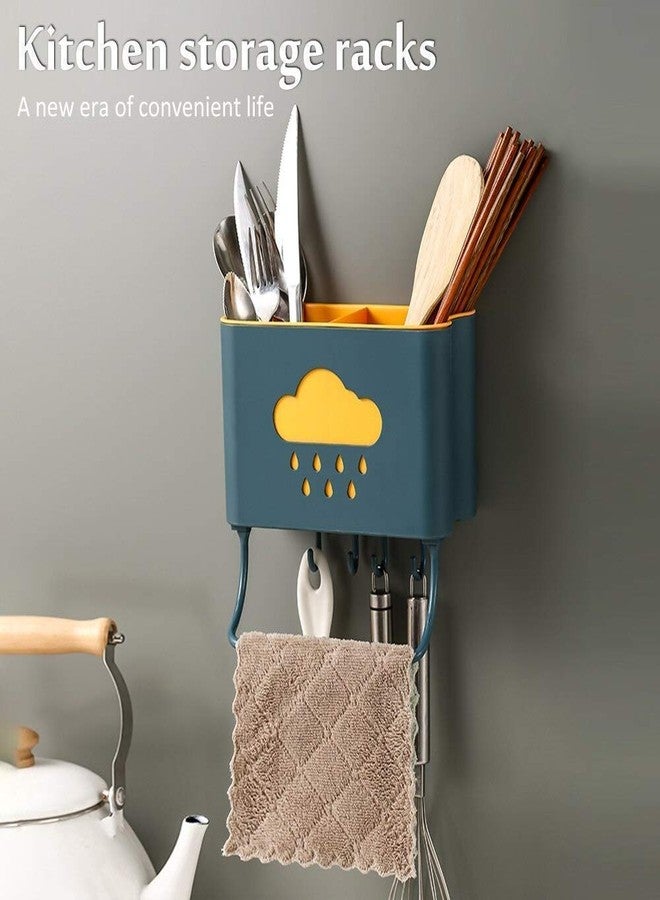 SANGOZ حامل أدوات المائدة البلاستيكي من سلسلة SANGOZ Kitchen Storage Cloud، مناسب للملاعق والمناشف، يُعلق على الحائط، مزود بـ 4 خطافات مع سلة رف ذاتية اللصق (عبوة من قطعة واحدة، متعدد الألوان). - Image 4