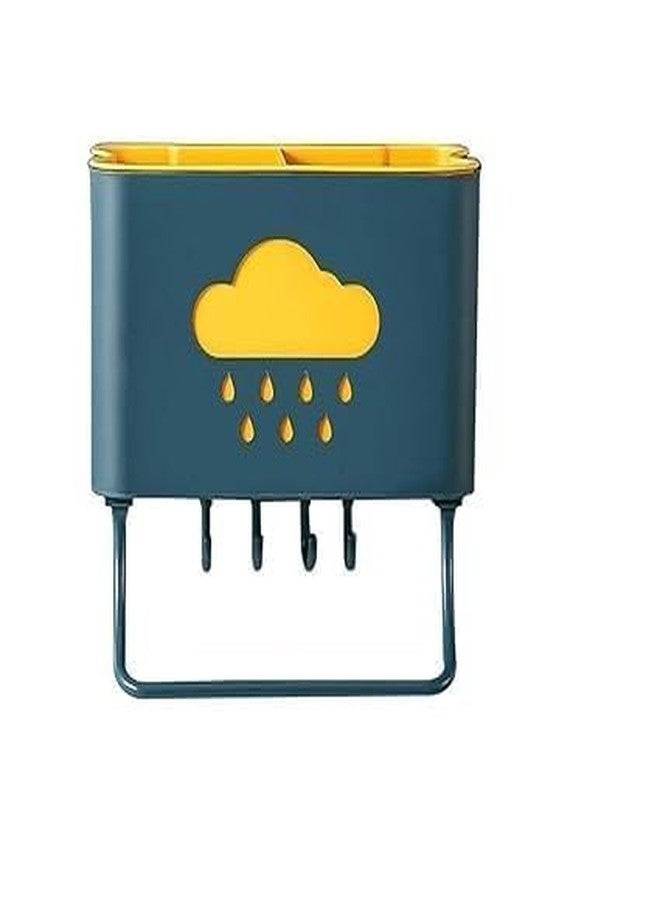 SANGOZ حامل أدوات المائدة البلاستيكي من سلسلة SANGOZ Kitchen Storage Cloud، مناسب للملاعق والمناشف، يُعلق على الحائط، مزود بـ 4 خطافات مع سلة رف ذاتية اللصق (عبوة من قطعة واحدة، متعدد الألوان). - Image 1