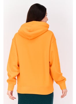 ESPRIT Women Long Sleeves Brand Logo Hooded Sweatshirts, Orange  - Image 4