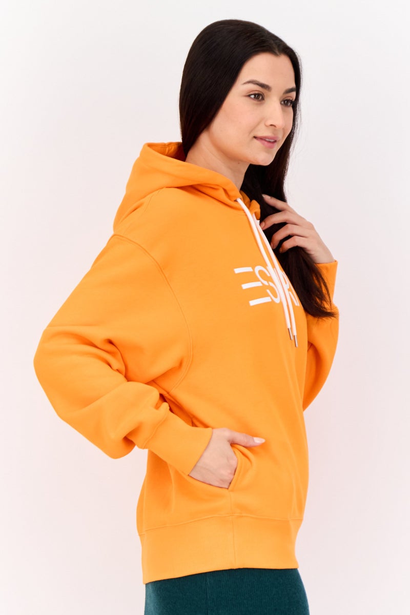 ESPRIT Women Long Sleeves Brand Logo Hooded Sweatshirts, Orange - Image 2