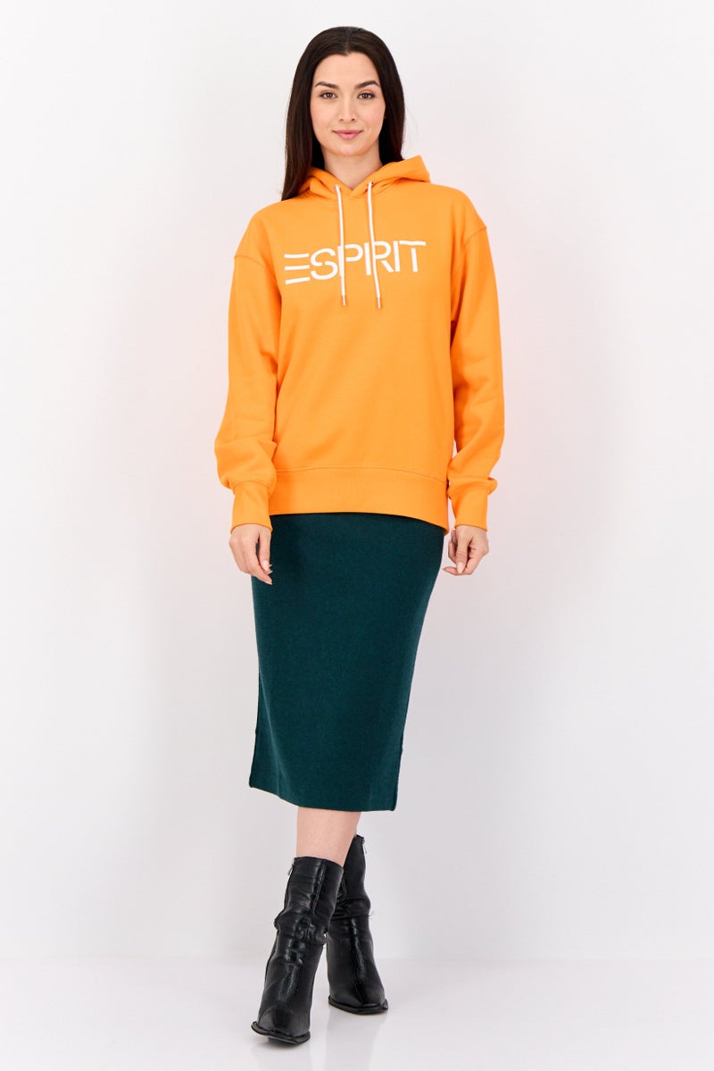 ESPRIT Women Long Sleeves Brand Logo Hooded Sweatshirts, Orange - Image 3