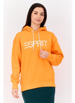 ESPRIT Women Long Sleeves Brand Logo Hooded Sweatshirts, Orange  - Image 1