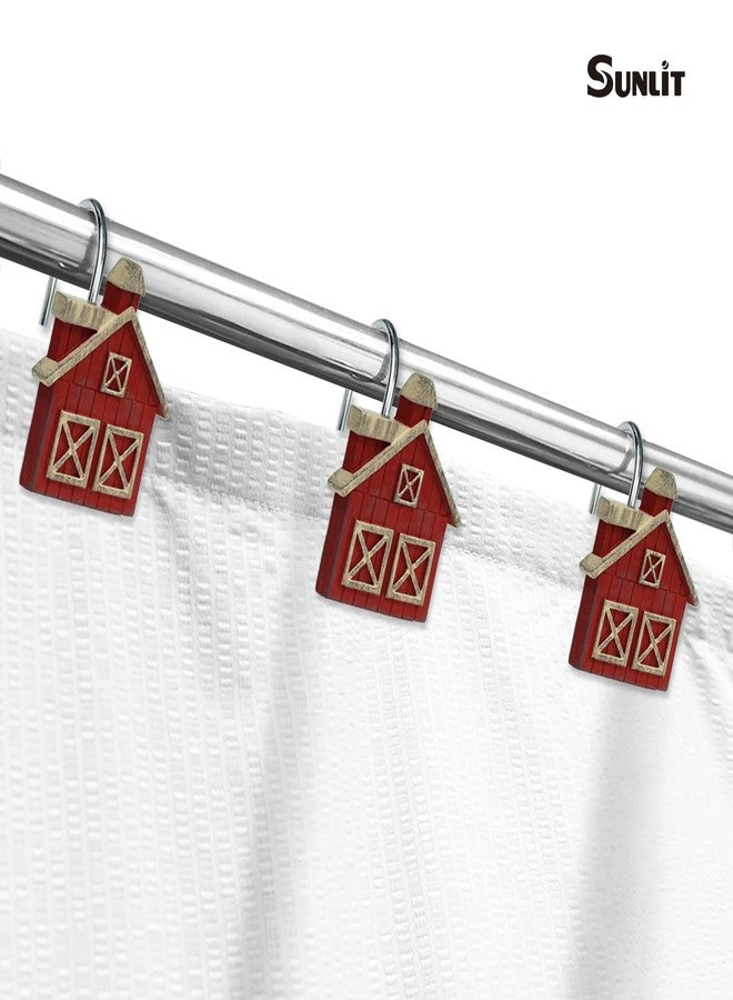 Sunlit Farmhouse Barn Christmas Shower Curtain Hooks, Rustic Red House Decorative Shower Curtain Rings, Resin, Wooden Plank Rural Country Bathroom Decoration Shower Curtain Hooks-12 Pack - Image 4