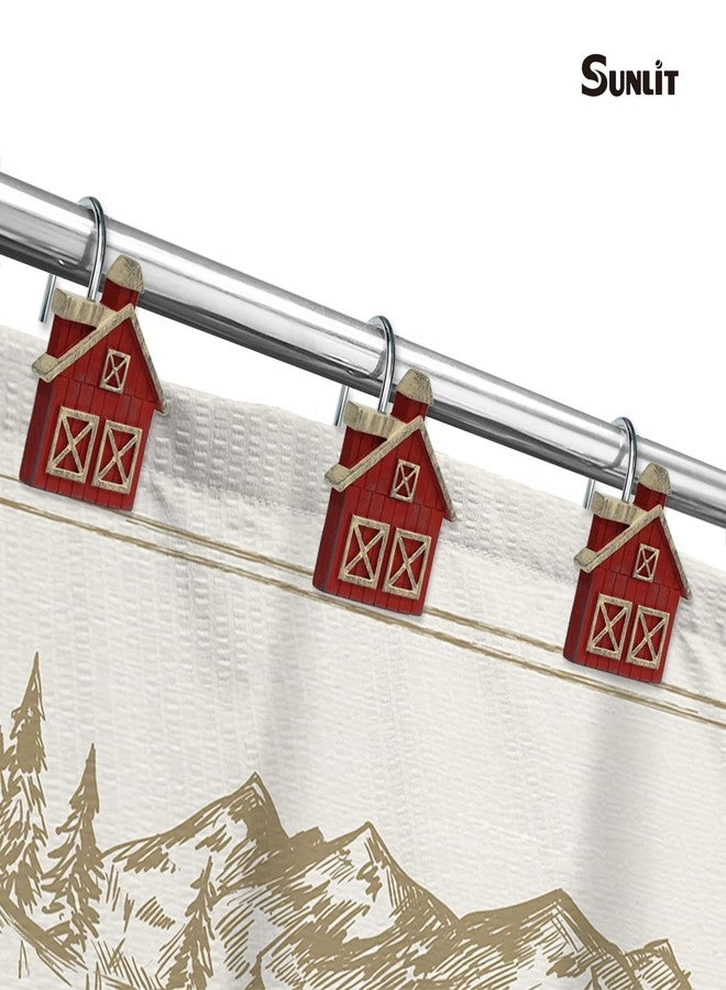 Sunlit Farmhouse Barn Christmas Shower Curtain Hooks, Rustic Red House Decorative Shower Curtain Rings, Resin, Wooden Plank Rural Country Bathroom Decoration Shower Curtain Hooks-12 Pack - Image 5