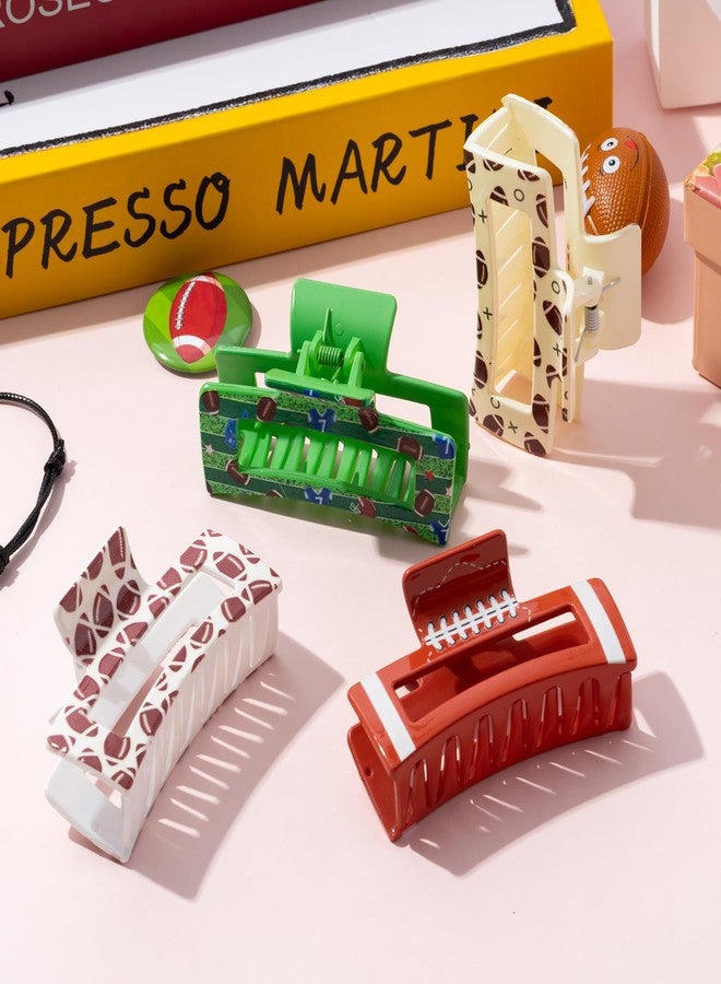 PANTIDE 4Pcs Football Hair Claw Clips for Women Girls - Sport Game Day Rectangle Nonslip Clips Hair Accessories for School Daily Football Party Favor Small Gifts Strong Hold for Thin Thick Curly - Image 4