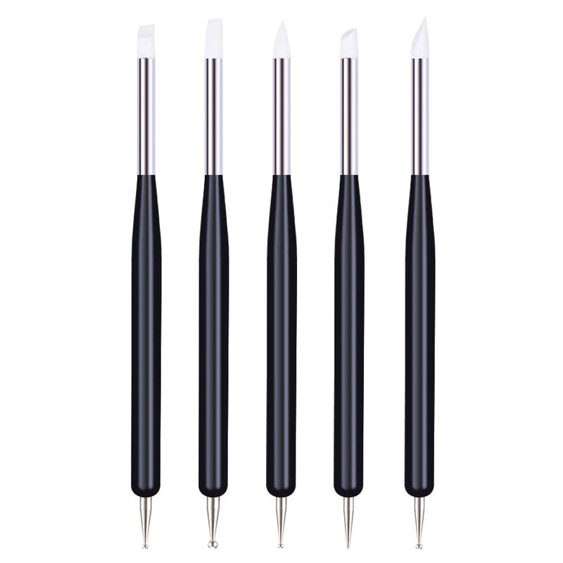 5pcs Nail Art Dotting Tools Pen Dual Head UV Gel Carving Pen Nail Silicone Brushes Set Pottery Clay Sculpting Tools Modeling Painting Drawing Tool DIY Art Craft Black