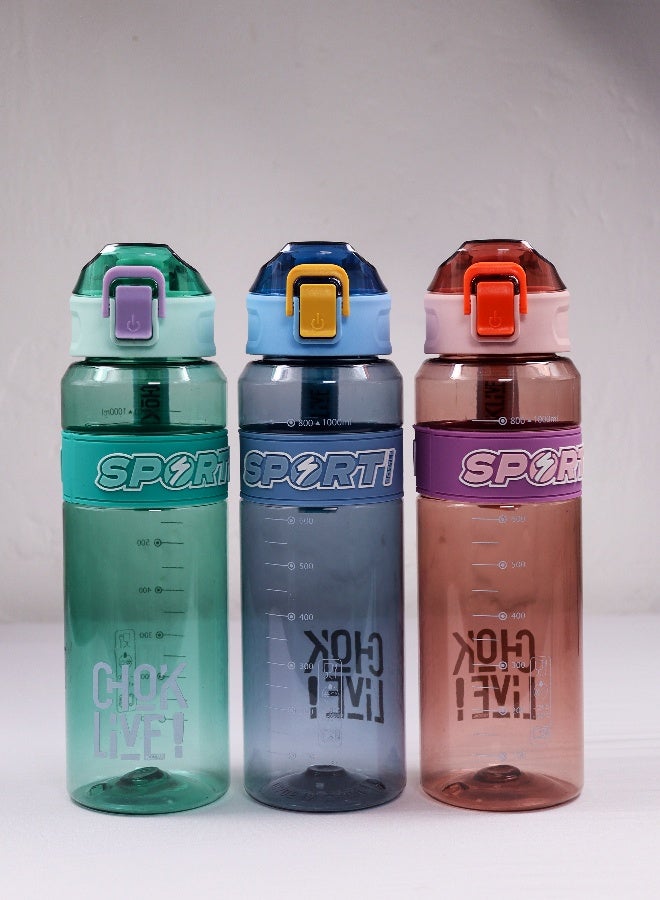 توشيونيكس زجاجة مياه سبورتي تشوك إم جي التحفيزية سعة 1000 مل، مصنوعة من البلاستيك الخالي من مادة BPA، مع مؤشر للوقت وحزام حمل، وغطاء قلاب مانع للتسرب، وزجاجة غير سامة قابلة لإعادة الاستخدام للترطيب اليومي، مثالية للمدرسة والمكتب وصالة الألعاب الرياضية والسفر والاستخدام في الهواء الطلق - Image 5