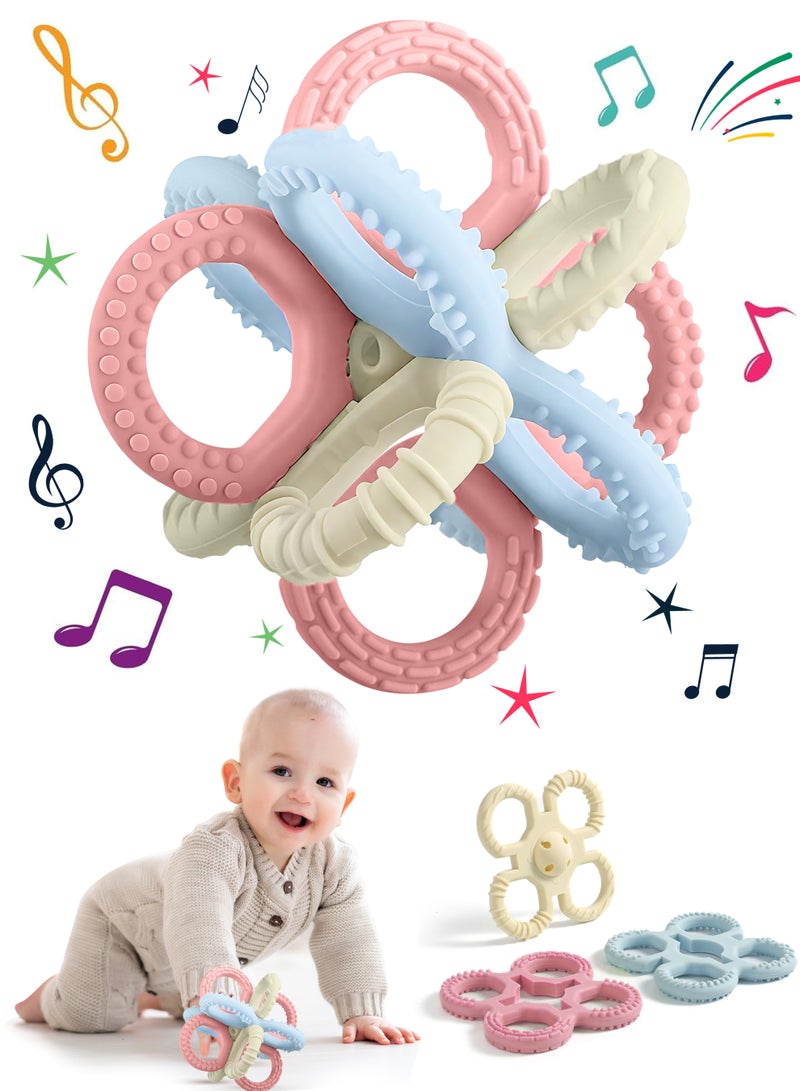 Xkimos Baby Teether Toys, Luban Ball Sensory Toys, Silicone Teething Chews, Food Grade Soft Silicone Baby Teething Toys for Newborn Baby Boys and Girls (Pink) - Image 1