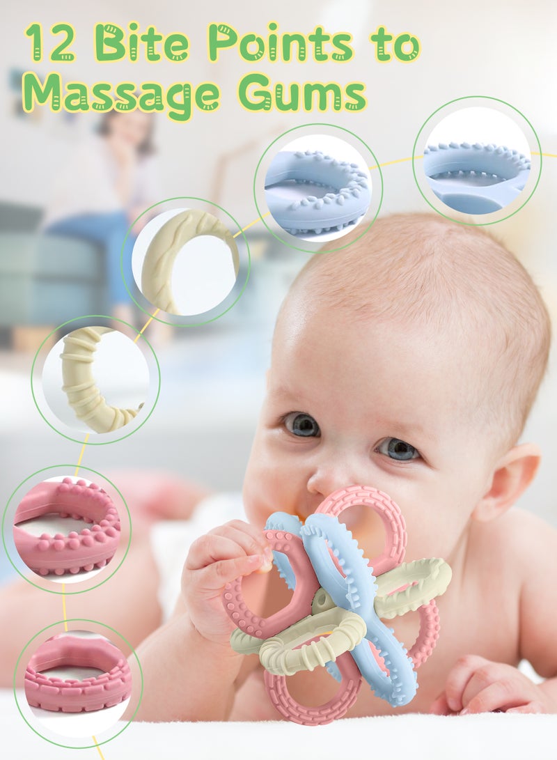 Xkimos Baby Teether Toys, Luban Ball Sensory Toys, Silicone Teething Chews, Food Grade Soft Silicone Baby Teething Toys for Newborn Baby Boys and Girls (Pink) - Image 2