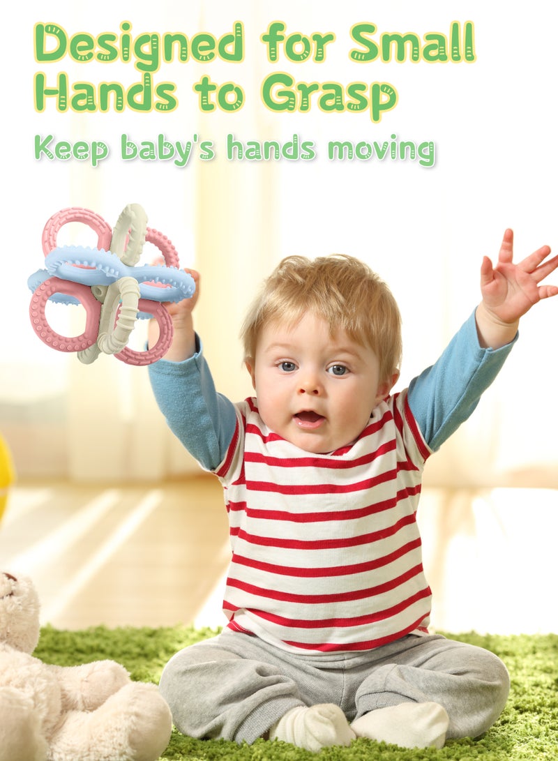 Xkimos Baby Teether Toys, Luban Ball Sensory Toys, Silicone Teething Chews, Food Grade Soft Silicone Baby Teething Toys for Newborn Baby Boys and Girls (Pink) - Image 3