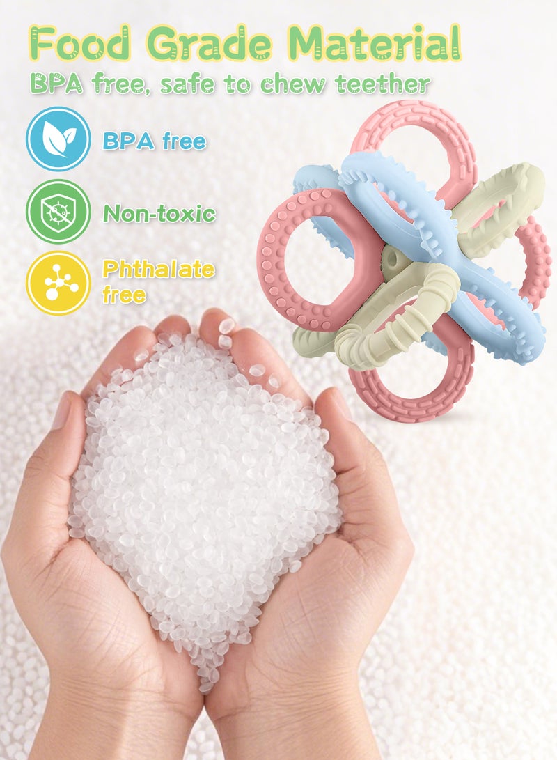 Xkimos Baby Teether Toys, Luban Ball Sensory Toys, Silicone Teething Chews, Food Grade Soft Silicone Baby Teething Toys for Newborn Baby Boys and Girls (Pink) - Image 5