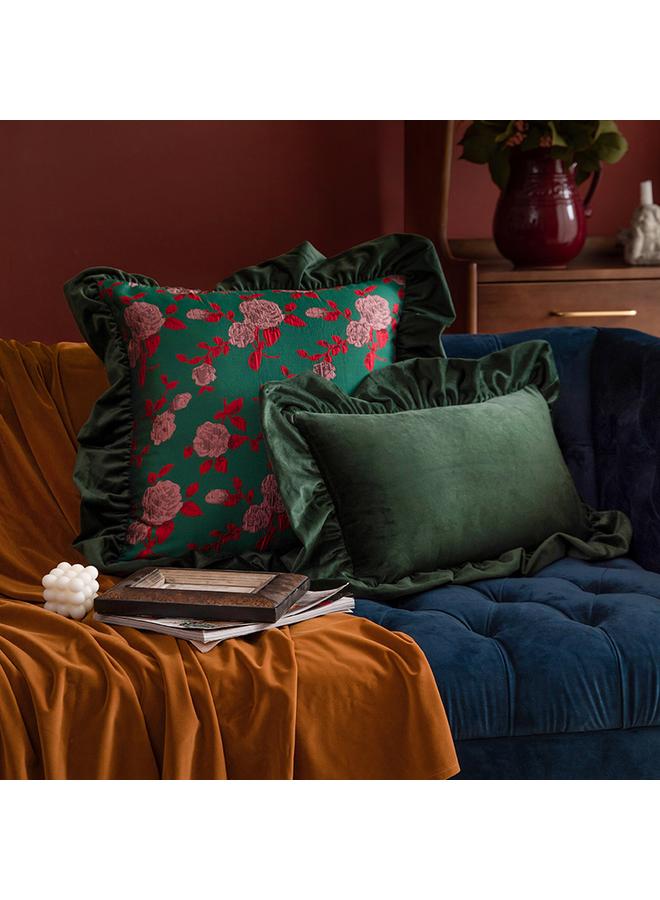 Bluejw Ruffled Sofa Pillowcase Living Room Pillowcase Light Luxury Vintage Rose Pillow High-grade Velvet Soft Bag Bedside  - Image 2
