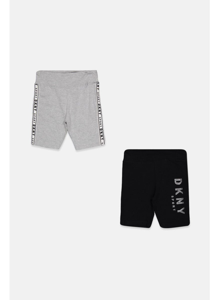DKNY Sport Kids Girl 2 Pieces Brand Logo Sport Shorts, Black and Grey  - Image 1