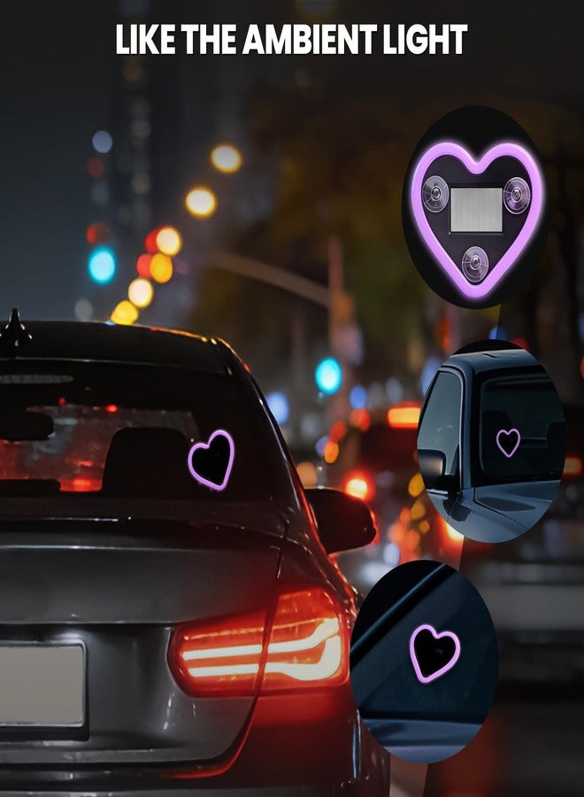 KCMOSGI Car LED Ambient Light, Solar-Powered Heart-Shaped LED Neon Light, 5 Modes, IP65 Waterproof, Romantic Cars for Night Driving, Heart Car Accessories for Christmas, Valentine's Day, Anniversary - Image 3