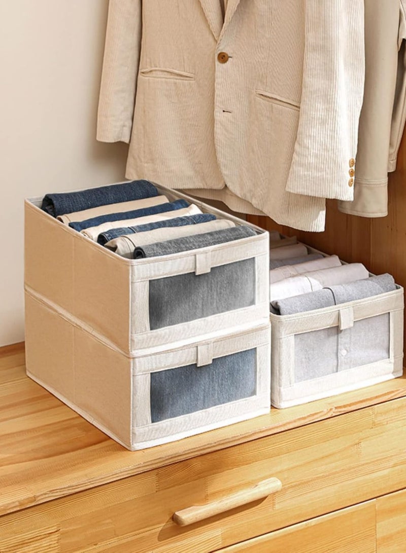 Relex 2 Pack Clothes Storage Organizer, Stackable Cotton Drawer Closet Box with Transparent Mesh Window and Handle, Store bag for Clothing, Jeans, Bras, Leggings, Sweaters(Beige)  - Image 3