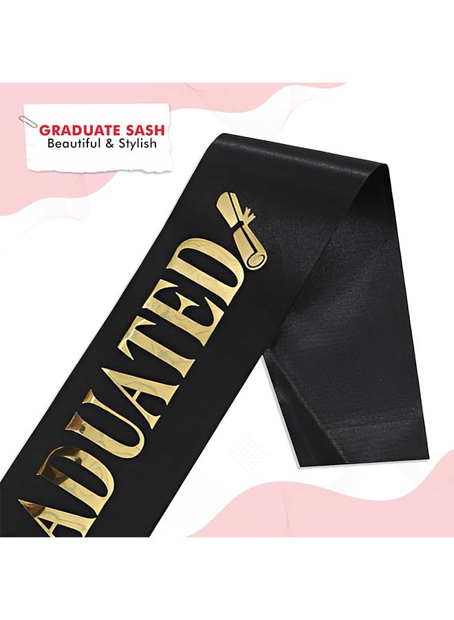 Wffo 2-Piece Graduation Sash Sets - I Graduated Sash - Graduate Sash - Congratulations Graduates - Glitter Letter Sash - Suitable for Graduation Party Supplies and Gifts - Black and Gold - Image 3