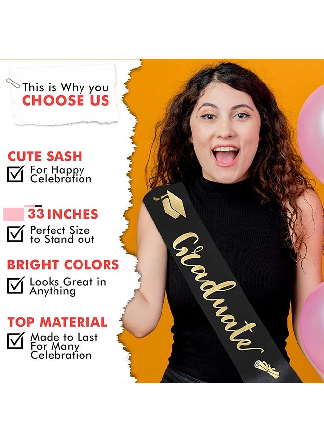 Wffo 2-Piece Graduation Sash Sets - I Graduated Sash - Graduate Sash - Congratulations Graduates - Glitter Letter Sash - Suitable for Graduation Party Supplies and Gifts - Black and Gold - Image 5