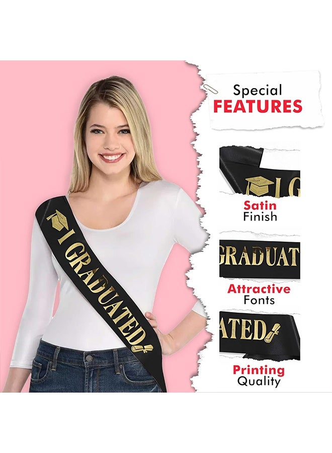 Wffo 2-Piece Graduation Sash Sets - I Graduated Sash - Graduate Sash - Congratulations Graduates - Glitter Letter Sash - Suitable for Graduation Party Supplies and Gifts - Black and Gold - Image 4