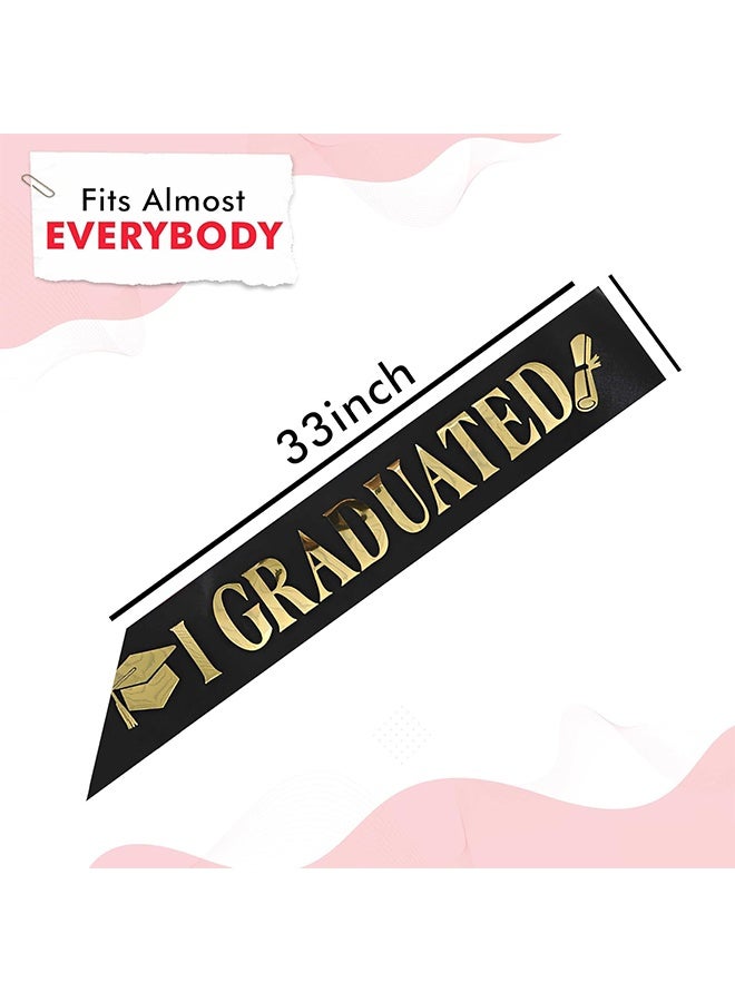 Wffo 2-Piece Graduation Sash Sets - I Graduated Sash - Graduate Sash - Congratulations Graduates - Glitter Letter Sash - Suitable for Graduation Party Supplies and Gifts - Black and Gold - Image 2