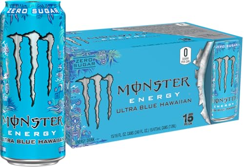 Monster Energy Ultra Blue Hawaiian, Sugar Free Energy Drink, 16 Ounce (Pack of 15) - Image 1