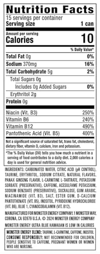 Monster Energy Ultra Blue Hawaiian, Sugar Free Energy Drink, 16 Ounce (Pack of 15) - Image 2