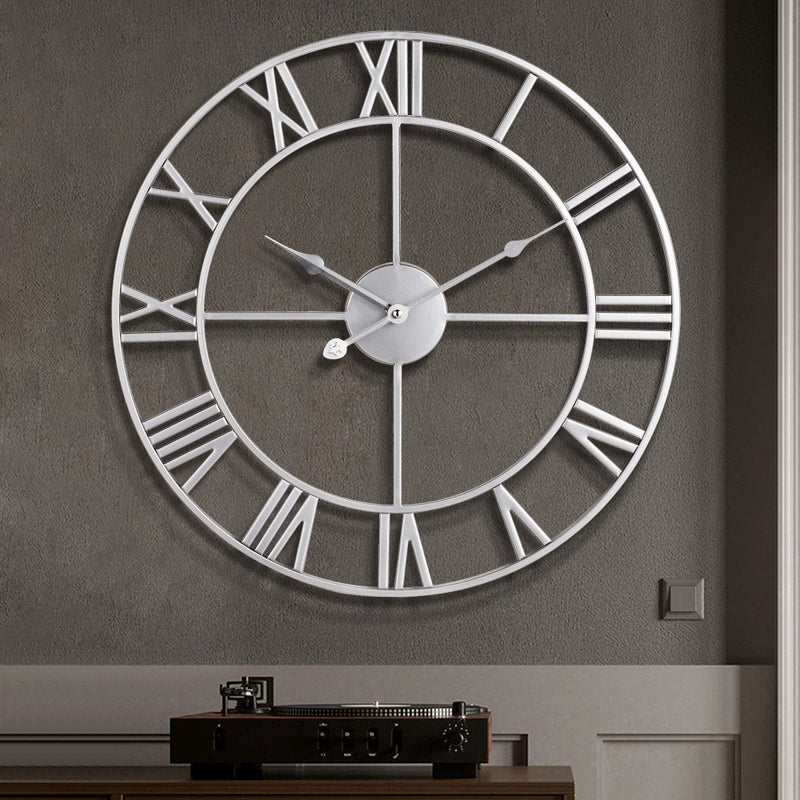 1st owned Large Wall Clock Silent NonTicking Roman Numerals Vintage Battery Operated 24 inch18inch16inch Farmhouse Wall Clock for Living Room Bedroom Kitchen Cafe DecorSilver 40CM