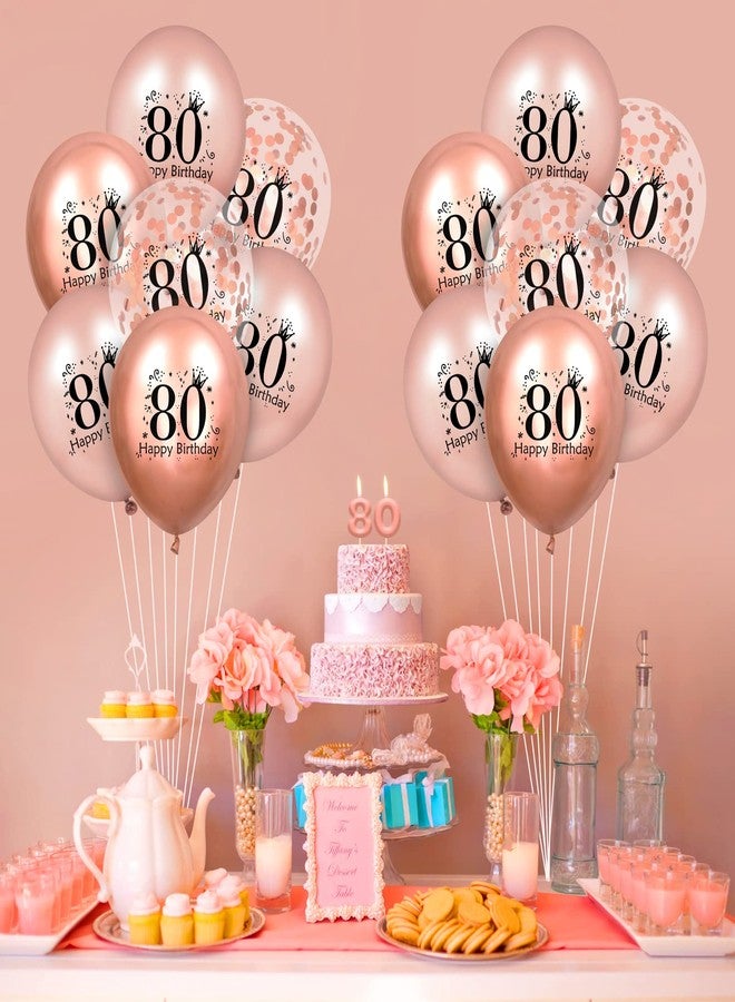 Yoirrat 80th Birthday Balloons 18 Pcs Rose Gold Happy 80th Birthday Latex Balloons Confetti Balloons Rose Gold 80th Birthday Party Decorations for Women Men 80th Birthday Anniversary Decor Supplies 12 inch - Image 2