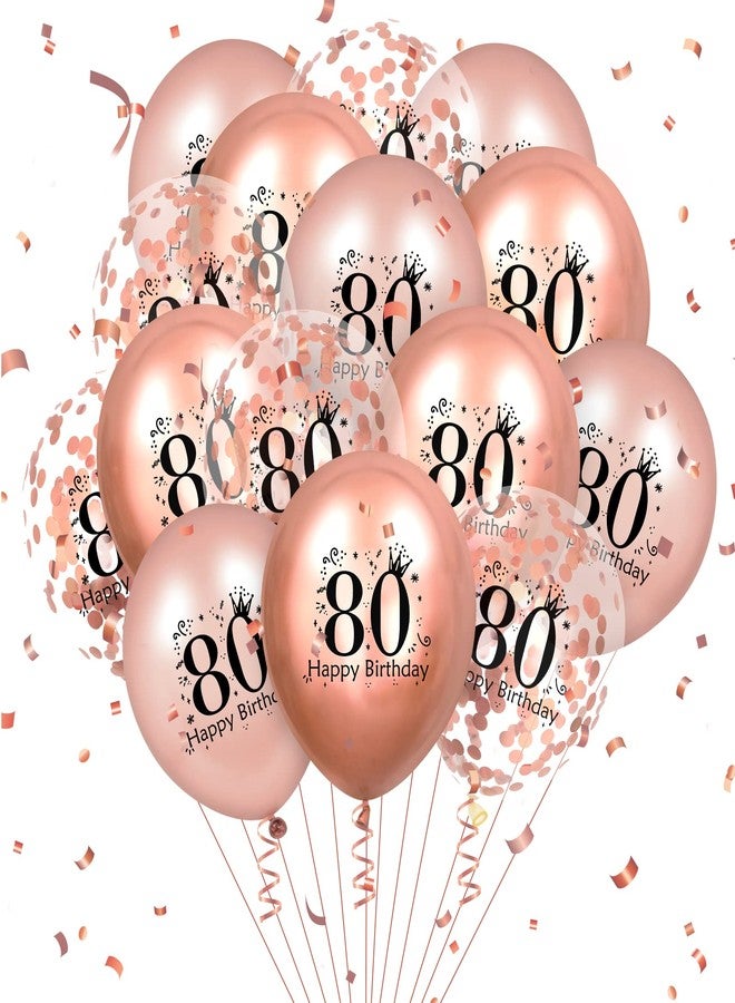 Yoirrat 80th Birthday Balloons 18 Pcs Rose Gold Happy 80th Birthday Latex Balloons Confetti Balloons Rose Gold 80th Birthday Party Decorations for Women Men 80th Birthday Anniversary Decor Supplies 12 inch - Image 1