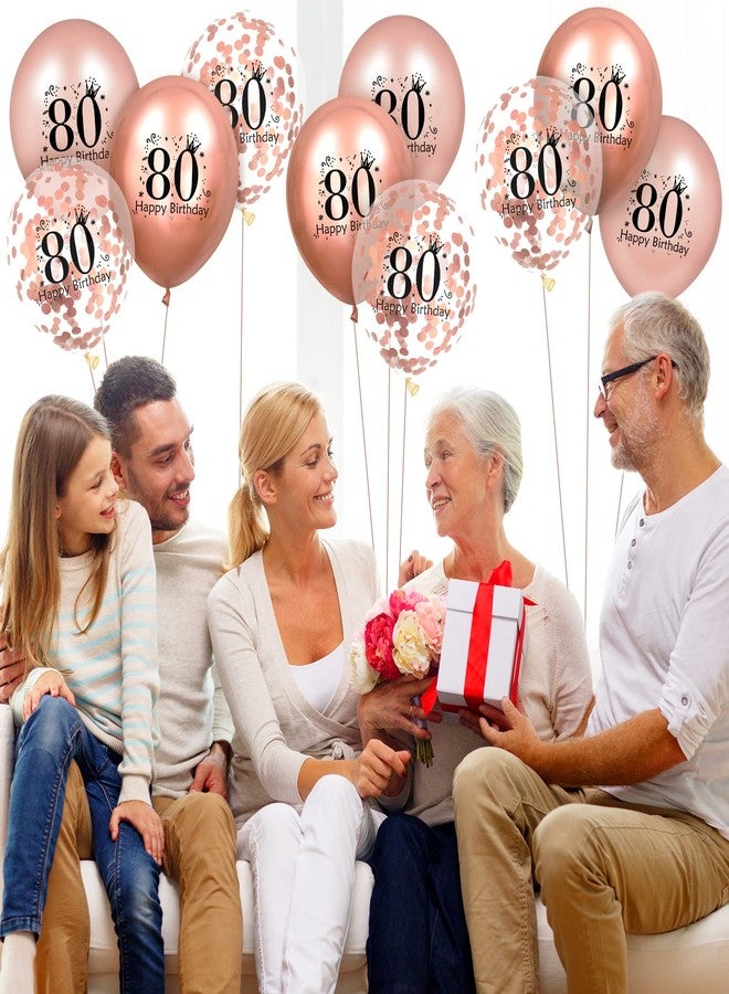 Yoirrat 80th Birthday Balloons 18 Pcs Rose Gold Happy 80th Birthday Latex Balloons Confetti Balloons Rose Gold 80th Birthday Party Decorations for Women Men 80th Birthday Anniversary Decor Supplies 12 inch - Image 3